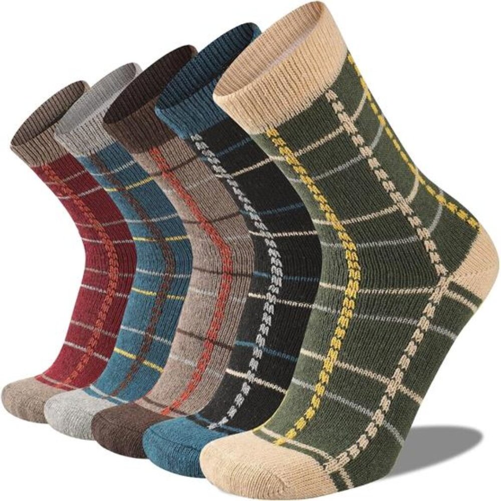 5 PairsMen's Warm Wool Socks Thermal Winter Thick Crew Pattern Socks - Picture 1 of 5
